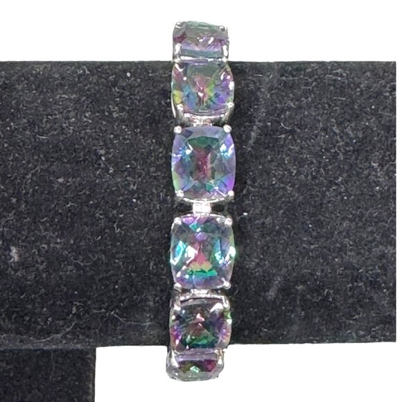 Mystic Rainbow Topaz Sterling Silver Tennis Bracelet 7.5" Thick Heavy Purple - Picture 1 of 6